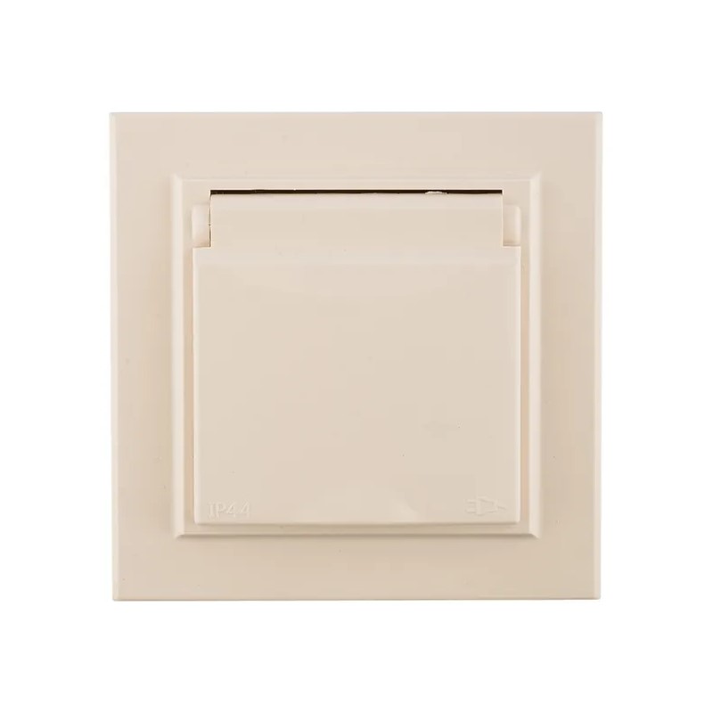 Розетка с/у Минск ERR16-029-200-44, 1 гнездо, с/з, з/ш и крышкой, IP44, бежевая