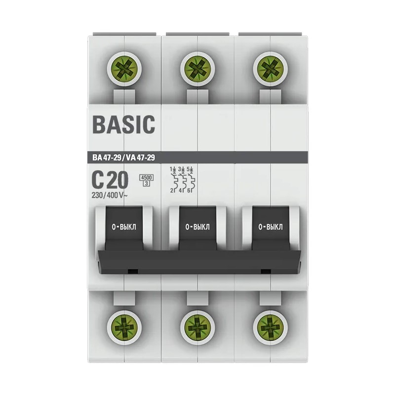 Выключатель автоматический EKF ВА 47-29 4,5кА, С 20А, 3П