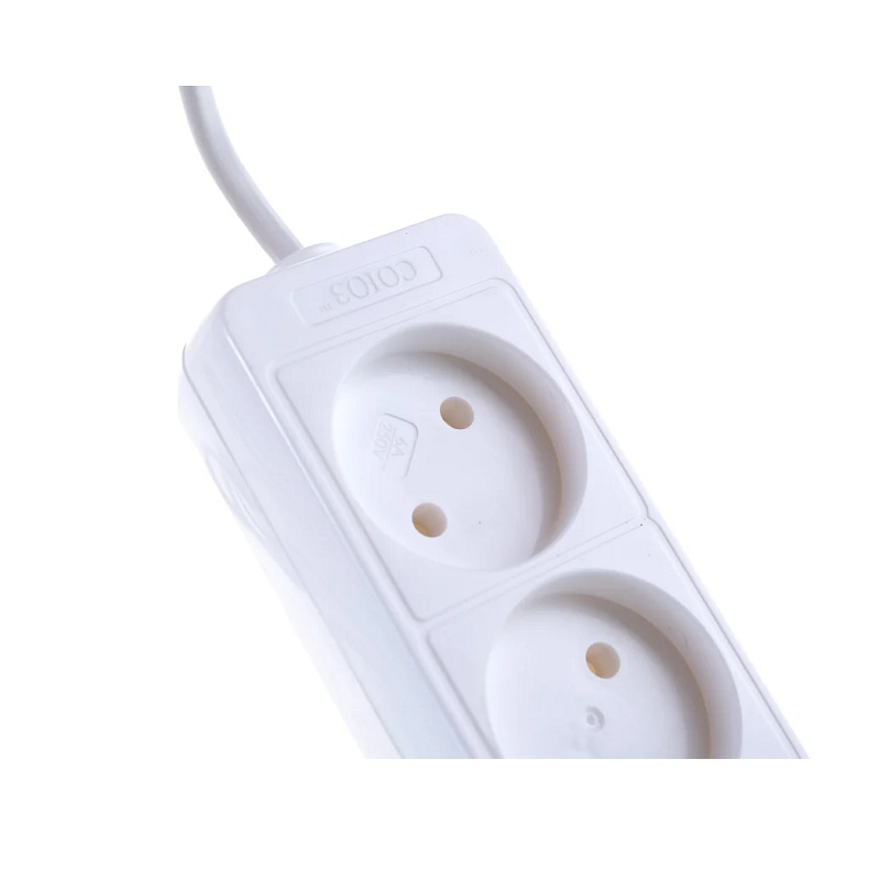 Удлинитель бытовой 481S-0303, 3 гнезда, ШВВП, 1300 Вт, б/з, 3 м, белый