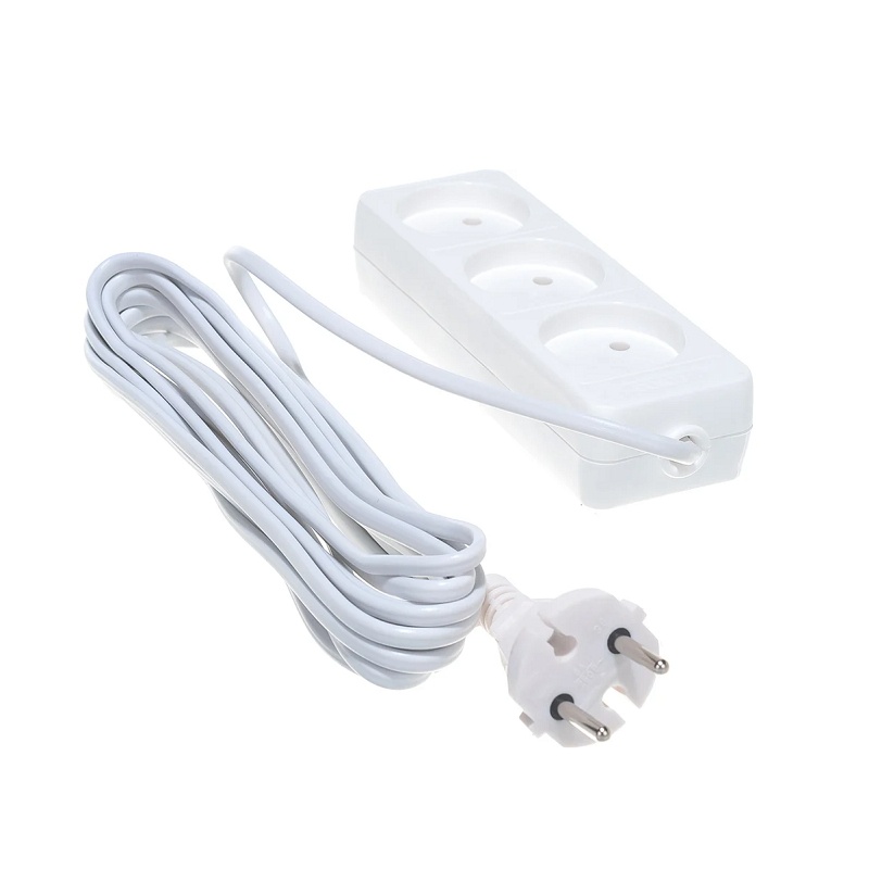 Удлинитель бытовой 481S-0305, 3 гнезда, ШВВП, 1300 Вт, б/з, 5 м, белый