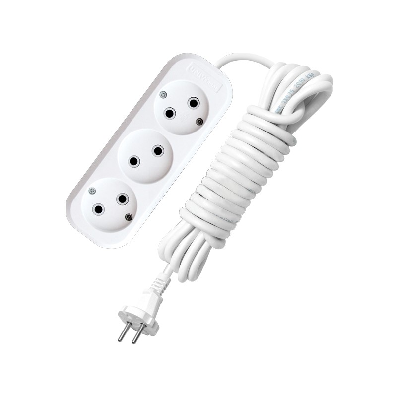 Удлинитель бытовой 9631964, 3 гнезда, ПВС 2х0,75, 2300 Вт, б/з, 3 м, белый