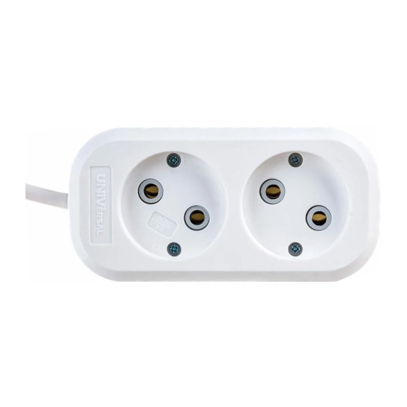 Удлинитель бытовой 011М-02, 2 гнезда, ПВС 2х0,75, 1380 Вт, б/з, 2м, белый