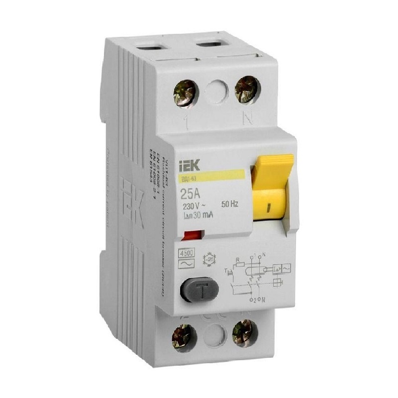 Устройство защитного отключения IEK Karat ВД1-63 электромеханическое 25А, 30мА, тип АС, 2П, MDV10-2-025-030