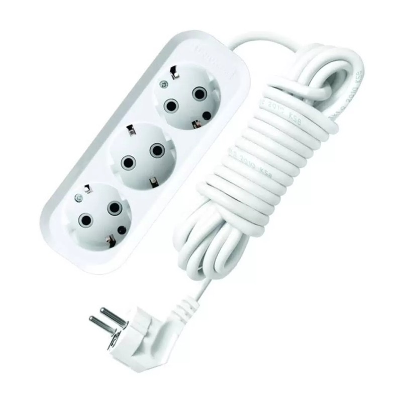 Удлинитель бытовой 9631979, 3 гнезда, ПВС 3х1, 2300 Вт, с/з, 7 м, белый