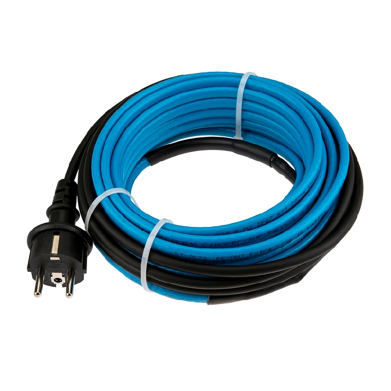 Кабель греющий саморегулирующийся Rexant SRL 15MSR-PB, для установки на трубу, 15 Вт/м (10 м)