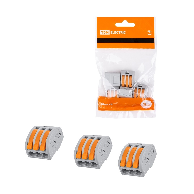 Клемма с рычажком 222-413 без пасты, 3 провода 0,1-2,5 мм2 (5 шт.)