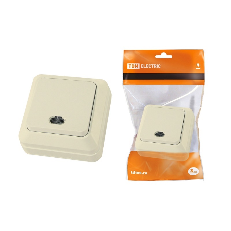 Выключатель о/у Ладога SQ1801-0010, 1 клавиша, с/инд, слоновая кость