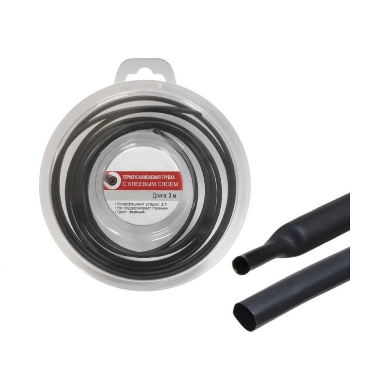 Термоусадочная трубка с клеевым слоем ТТК d=1,6/0,5мм, черная (ролл 2 м)