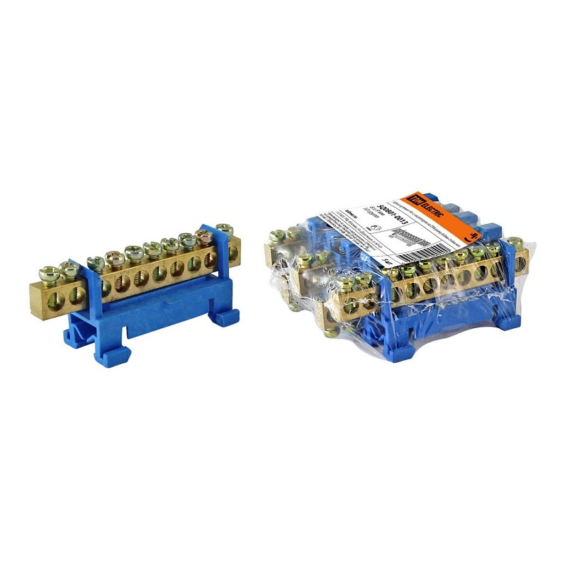 Шина "N" нулевая с изолятором на DIN-рейку 100А, 6х9 мм (10 отв.)