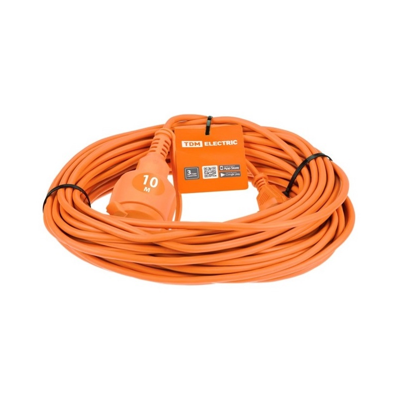 Удлинитель силовой TDM Electric, 1 гнездо, ПВС 2х1, 2200Вт, 10А, б/з, IP44, 10 м