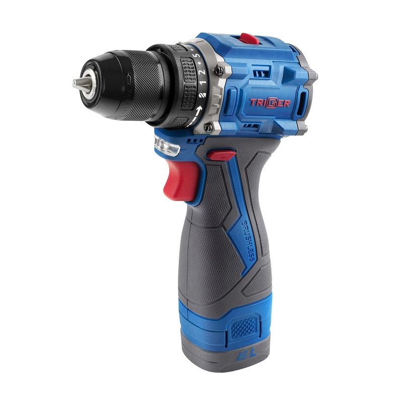 Дрель-шуруповерт Trigger 20130, бесщеточная, 14,4V, 10 мм, 48 Нм, 2 аккумулятора Li-ion (2Ач), кейс