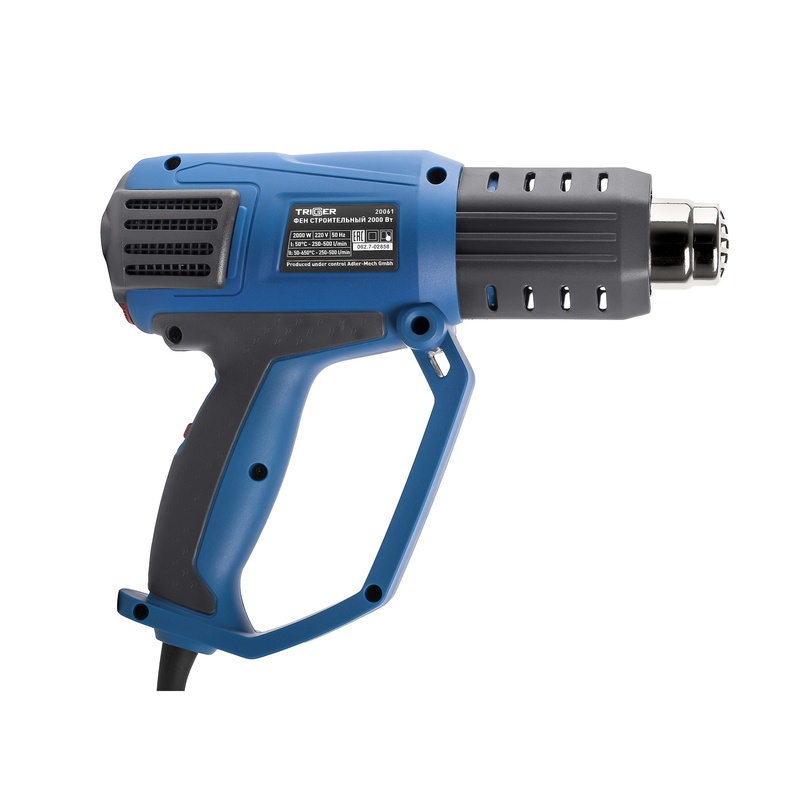 Фен строительный сетевой Trigger 20061, 2 кВт, 50-600°, 4 насадки, L кабеля=3 м, кейс