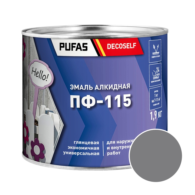 Эмаль Pufas Decoself ПФ-115 серая (1,9 кг)