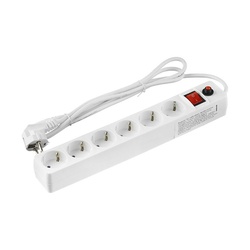 Фильтр сетевой 6 гнезд 967U-3001, ПВС 3х0,75, 2200Вт, 10А, 1,8м, белый