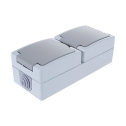 Розетка о/у Аллегро 1275, 2 гнезда, вертикальная, с/з, з/ш и крышкой, IP54, серая