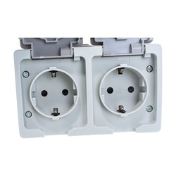 Розетка о/у Аллегро 1272, 2 гнезда, горизонтальная, с/з, з/ш и крышкой,  IP54, серая