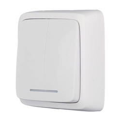 Выключатель о/у Alfa ВА10-154, 2 клавиши, с/инд, белый