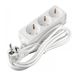 Удлинитель бытовой 481S-9303, 3 гнезда, ПВС, 2200 Вт, с/з, 3 м, белый