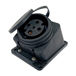 Розетка 1 гнездо, 3Р+РЕ, 32А, 380В, IP44, каучук, черная