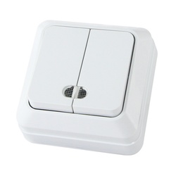 Выключатель о/у Ладога SQ1801-0007, 2 клавиши, с/инд, белый