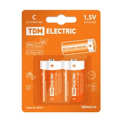 Батарейки алкалиновые TDM тип LR14/С, 1,5 В (2 шт)