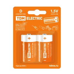 Батарейки алкалиновые TDM тип LR20/D, 1,5 В (2 шт)