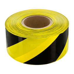 Лента сигнальная 75 мм x 200 м, черно-желтая
