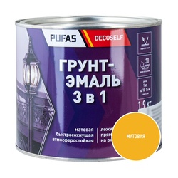 Грунт-эмаль Pufas Decoself 3 в 1 быстросохнущая матовая желтая (1,9 кг)