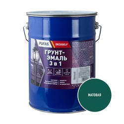 Грунт-эмаль Pufas Decoself 3 в 1 быстросохнущая матовая зеленая (5 кг)
