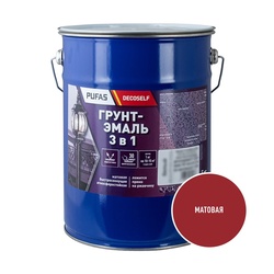 Грунт-эмаль Pufas Decoself 3 в 1 быстросохнущая матовая красная (5 кг)