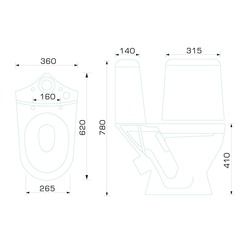 Унитаз-компакт Gesso Home de luxe W101, косой выпуск, 620х360х780 мм