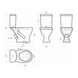 Унитаз-компакт Sanita Формат стандарт, косой выпуск, 615x360x760 мм