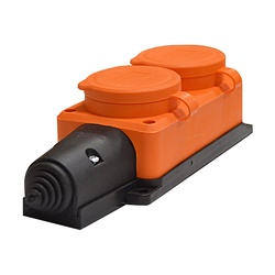 Розетка 2 гнезда, 2Р+РЕ, 16А, 230В, IP44, каучук, оранжевая