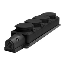 Розетка 4 гнезда, 2Р+РЕ, 16А, 230В, IP44, каучук, черная