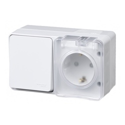 Блок БКВР с/у Atlasdesign Profi ATN544070, 1 клавиша + 1 гнездо с/з, з/ш и крышкой, IP54, белый