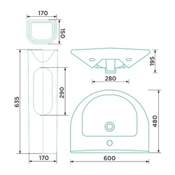 Пьедестал ВКЗ Gesso W101, 170х150х635 мм для умывальника w101