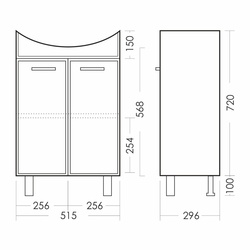 Тумба для ванной комнаты Sanita Вега 55, 515х300х820 мм в сборе