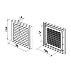 Решетка разъемная НашВент 154х154 мм МВ 100с, с москитной сеткой