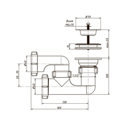 Сифон для душевого поддона Orio А-8258, 1 1/2"х40мм, регулируемый